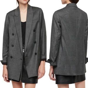 All Saints Isla shimmer check blazer metallic gray oversized jacket boyfriend